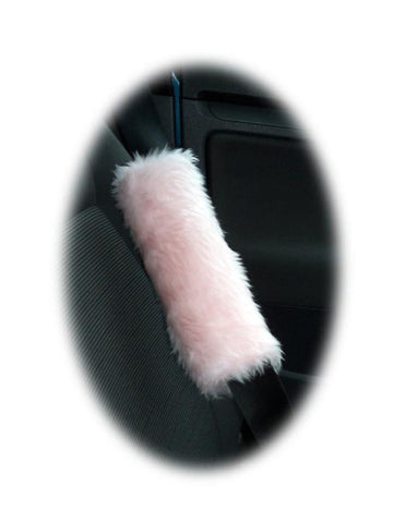 1 pair of cute fuzzy baby pink faux fur car seatbelt pads furry and fluffy