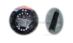 Fluffy Black Monster Car Steering wheel cover & fuzzy black seatbelt pad set - Poppys Crafts
