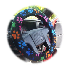 Paw print Fleece Car Steering wheel cover & matching seatbelt pad set - Poppys Crafts