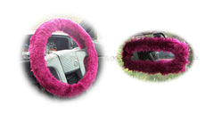 Burgundy Red fuzzy steering wheel cover with cute matching rear view mirror cover - Poppys Crafts