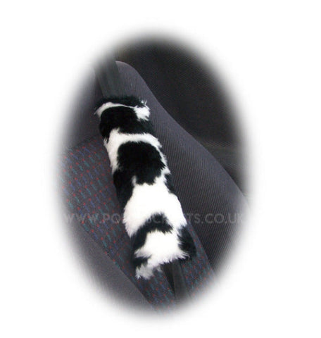 Black and white Cow print fuzzy car seatbelt pads 1 pair