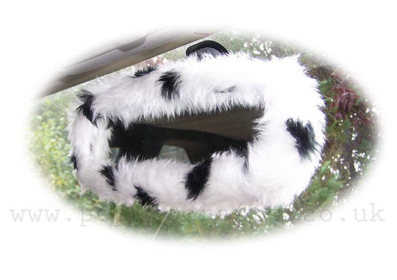 Dalmatian Spot Black & white faux fur rear view interior mirror cover - Poppys Crafts