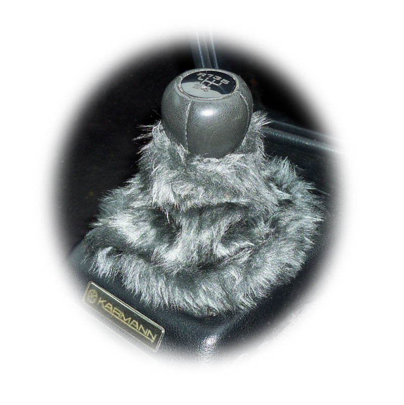 Dark grey fuzzy faux fur gear stick gaiter cover
