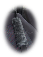 Dark Grey fluffy steering wheel cover and matching faux fur seatbelt pads - Poppys Crafts