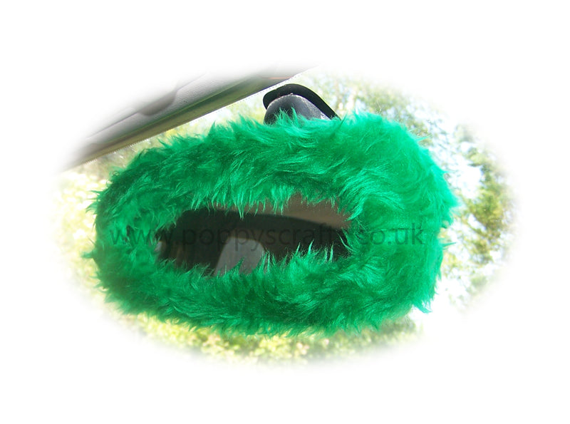 Emerald Green faux fur rear view interior car mirror cover - Poppys Crafts
