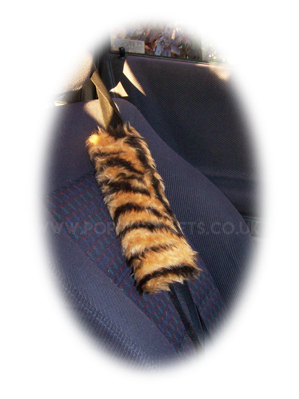 Gold Tiger Stripe fuzzy seatbelt pads 1 pair - Poppys Crafts