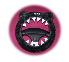 Dark Grey fuzzy monster steering wheel cover - Poppys Crafts