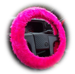 Fluffy Barbie Pink Car Steering wheel cover & matching fuzzy faux fur seatbelt pad set - Poppys Crafts