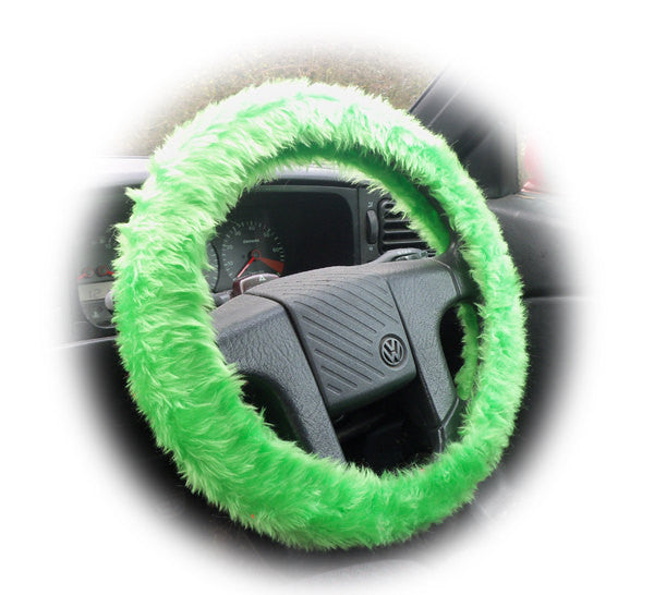 Bright Lime Green fuzzy faux fur car steering wheel cover - Poppys Crafts