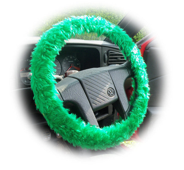 Emerald Green fuzzy faux fur car steering wheel cover - Poppys Crafts