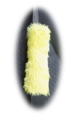 Yellow fuzzy faux fur car seatbelt pads 1 pair - Poppys Crafts