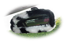 Fuzzy faux fur rear view interior car mirror cover in choice of print - Poppys Crafts