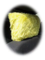 Sunshine yellow faux fur fuzzy car headrest covers - Poppys Crafts