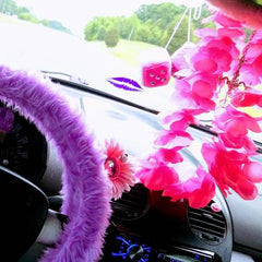 Pretty Lilac fuzzy faux fur car steering wheel cover - Poppys Crafts