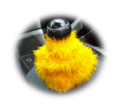 Marigold Yellow fuzzy faux fur gear stick gaiter cover - Poppys Crafts