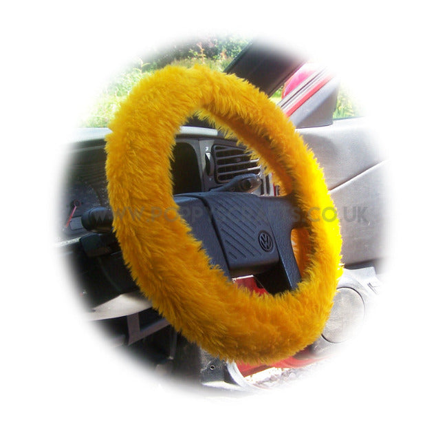 Marigold Orange fuzzy faux fur car Steering wheel cover - Poppys Crafts