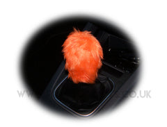 Tangerine Orange fuzzy faux fur Gear knob stick shift cover - Poppys Crafts