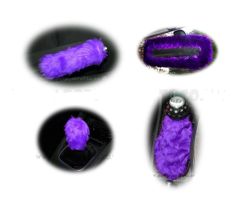 Gorgeous Purple fluffy faux fur car accessories 4 piece set - Poppys Crafts