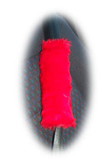 Fluffy Racing Red Car Steering wheel cover & matching fuzzy faux fur seatbelt pad set - Poppys Crafts