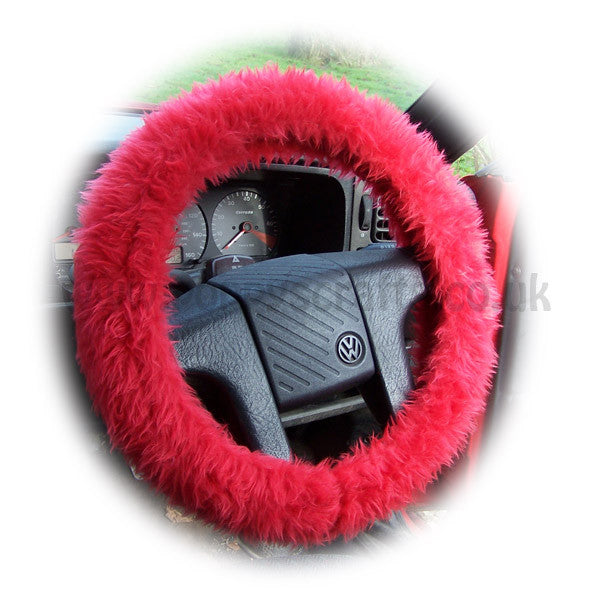 Racing Red fuzzy faux fur car steering wheel cover - Poppys Crafts