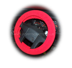 Racing Red fleece car steering wheel cover - Poppys Crafts