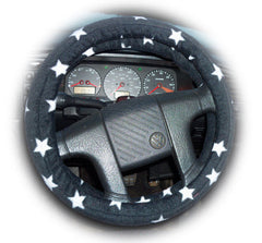 Black and White Star Print fleece Steering wheel cover & matching seatbelt pad set - Poppys Crafts