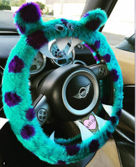 Cute Fuzzy faux fur Sully Monster car steering wheel cover - Poppys Crafts