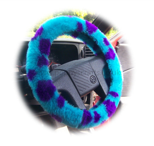Spotty Sully Monster fuzzy faux fur car steering wheel cover - Poppys Crafts
