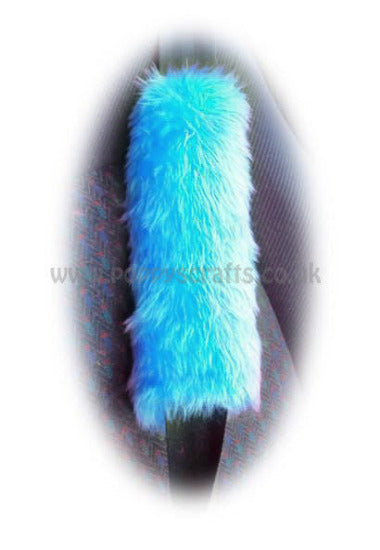 1 pair of gorgeous fuzzy Turquoise Teal faux fur car seatbelt pads furry and fluffy - Poppys Crafts