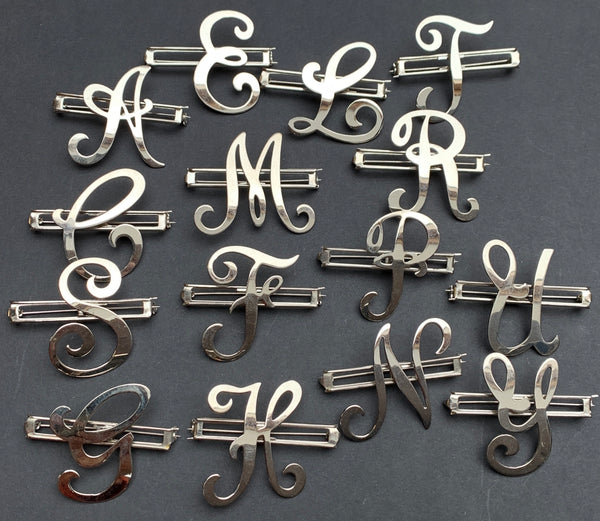 Vintage Chrome Initial Brooches A C E F G H L M N P R S T The Swagmans Daughter