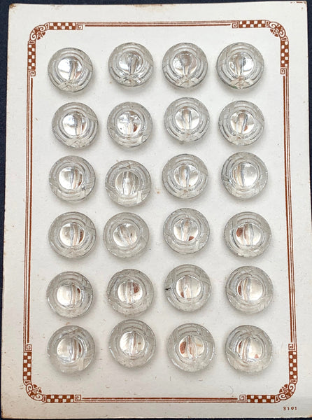 24 Deco 1.5cm Vintage Glass Buttons On Original Card 