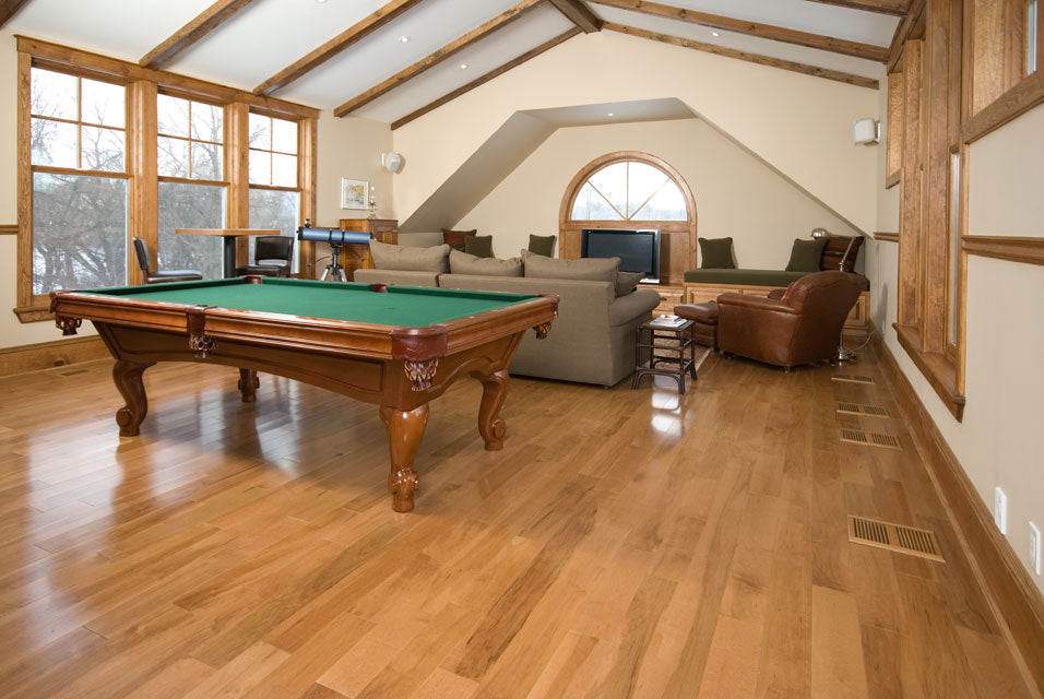 antique hardwood flooring with a pool table
