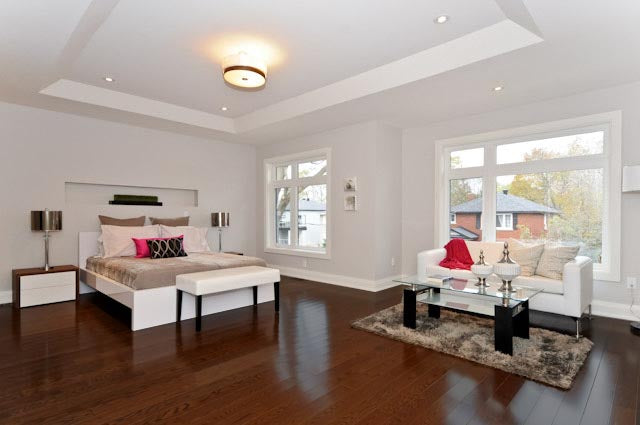 medium toned hardwood flooring with modern home decor