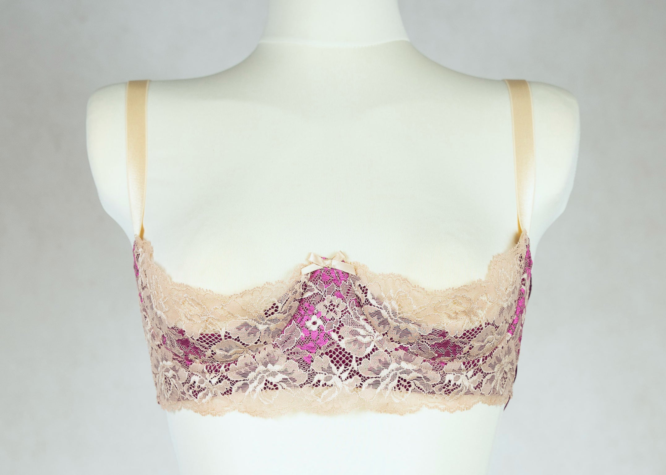 Burgundy and Beige Lace PEARL Quarter Cup Bra