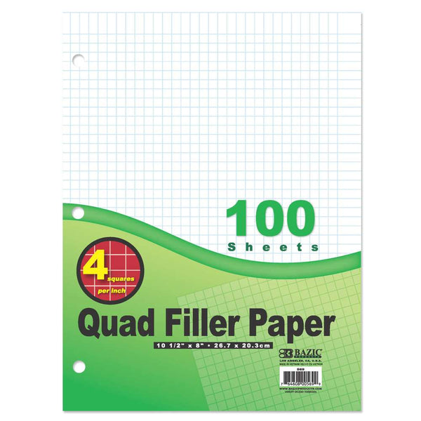 BAZIC Filler Paper Quad 8" x 10.5" 100 Sheets Count folder refill paper #569 