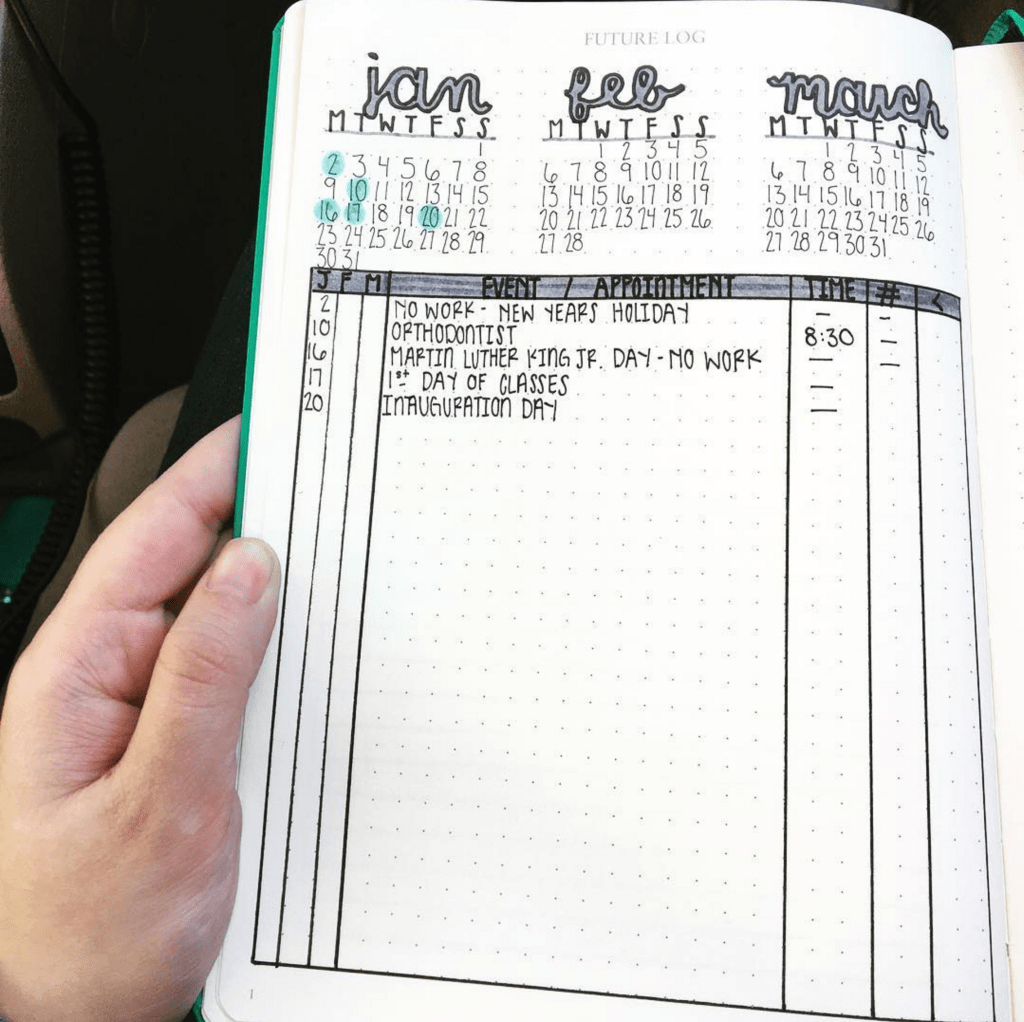 Alastair and months Bullet Journal Future Log by @themollyspace