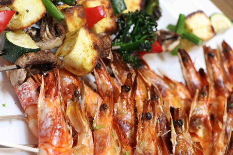 Chilli & Lime King Prawn Skewers with Vegetable Skewers 