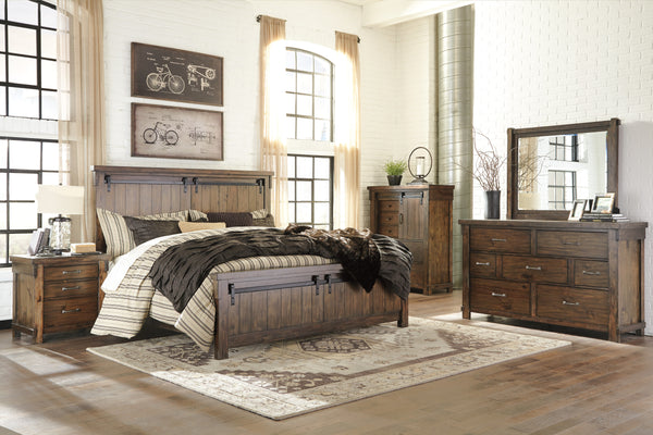 Lakelegh Casual Brown Color Bedroom Set King Panel Bed Dresser