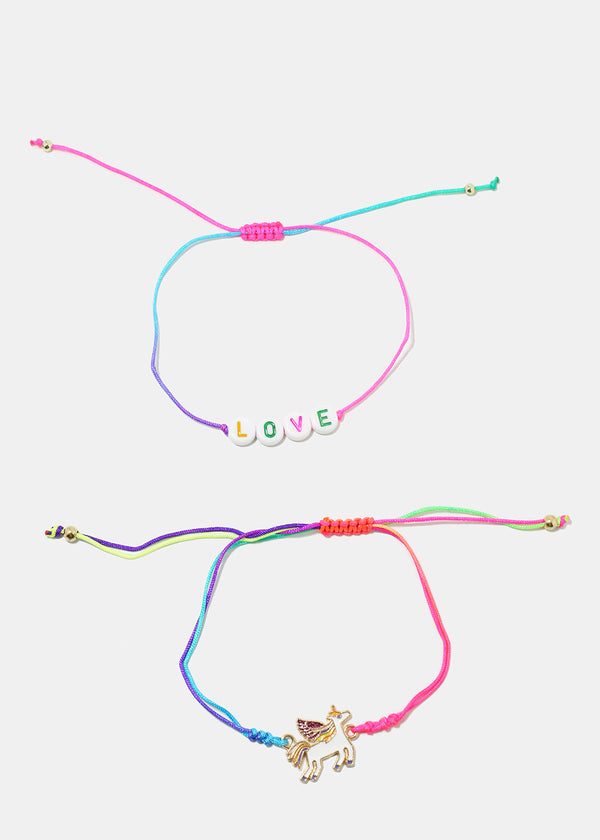 2-Piece "LOVE" & Unicorn Bracelets