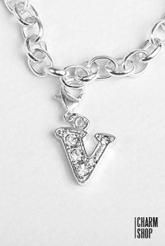 Silver Clear Initial V Dangle Charm