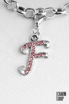 Silver Pink Initial F Dangle Charm