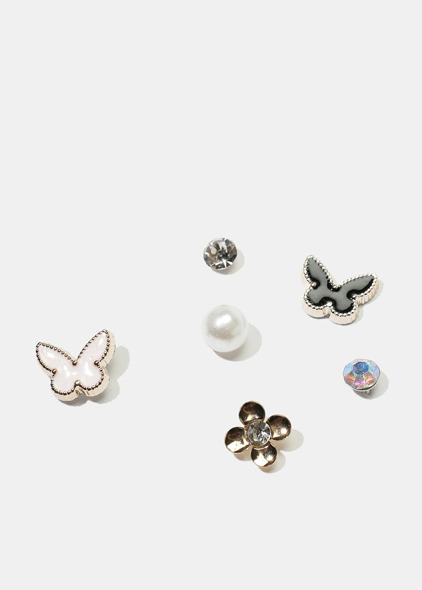 9-Pair Multi-Design Butterfly Stud Earrings
