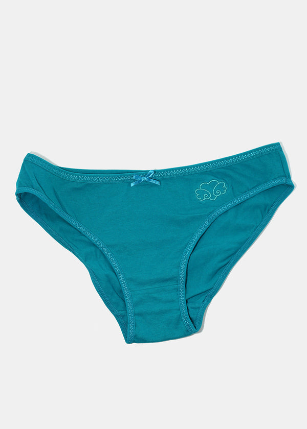 Teal Heart With Wings Cotton Panty