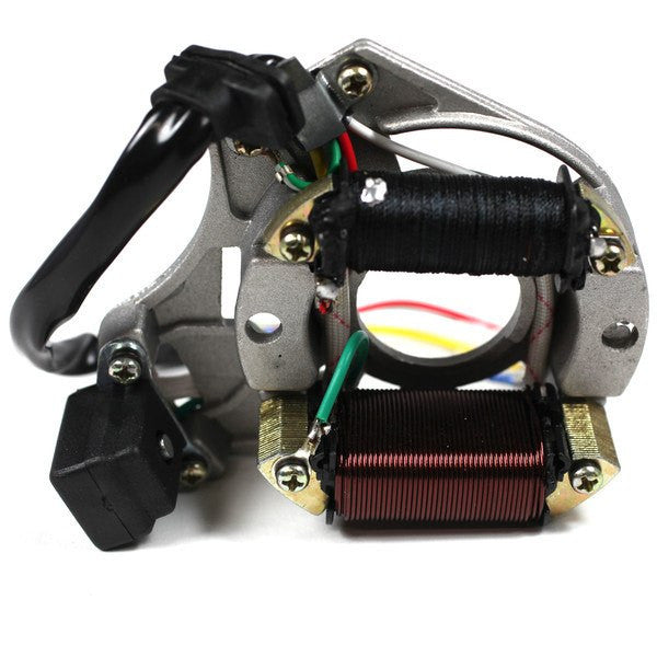 This Chinese stator magneto is the replacement part for many 4-stroke Chinese ATVs, Dirt Bikes, Go Karts and Scooters. This stator fits 50cc, 70cc, 90cc, 100cc, 110cc, and 125cc models. Stator description: 2 coil 5 wires 2 bolt mounting Mounting measurement: center-to-center 67mm [2.63