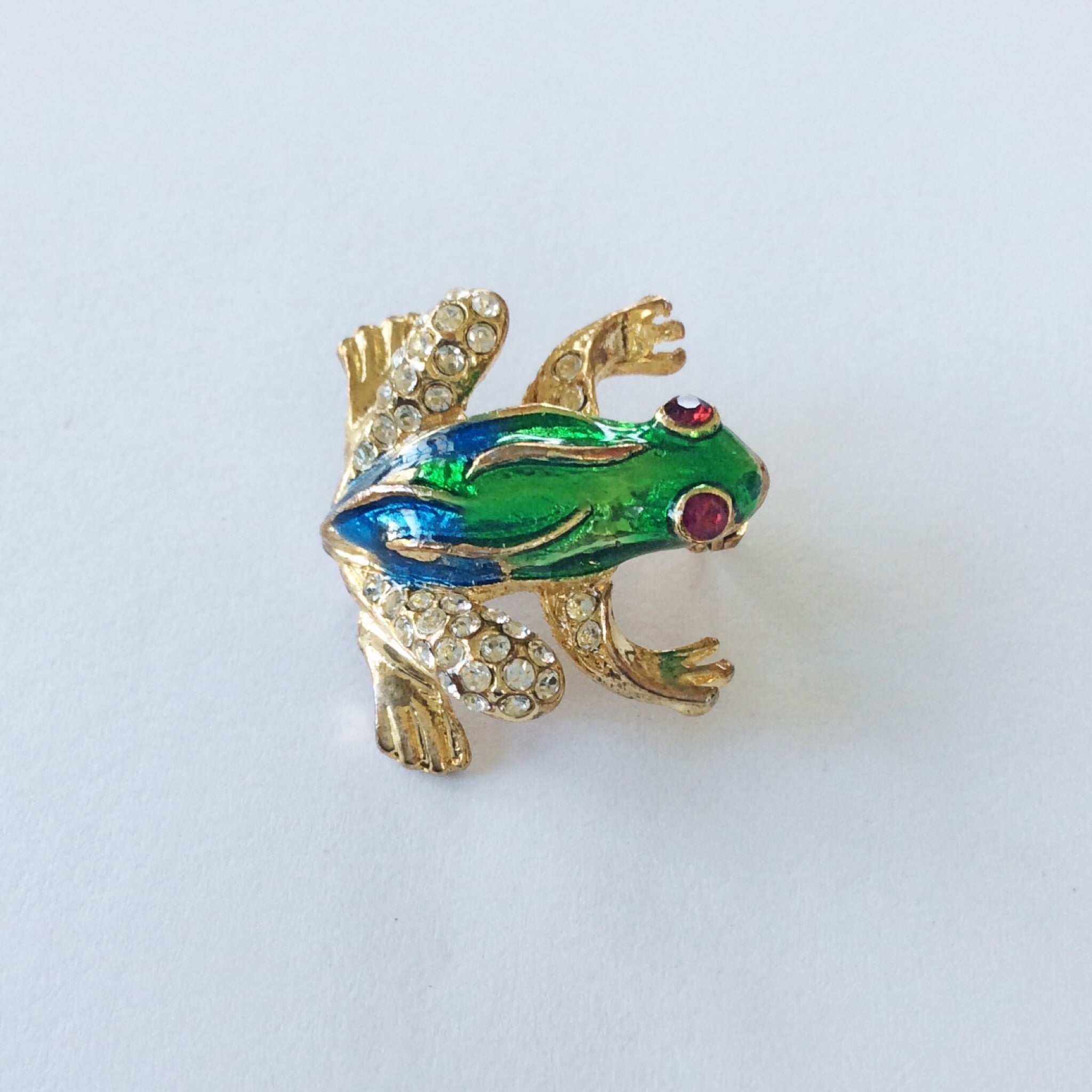 Vintage Rhinestone and Enamel Frog Pin
