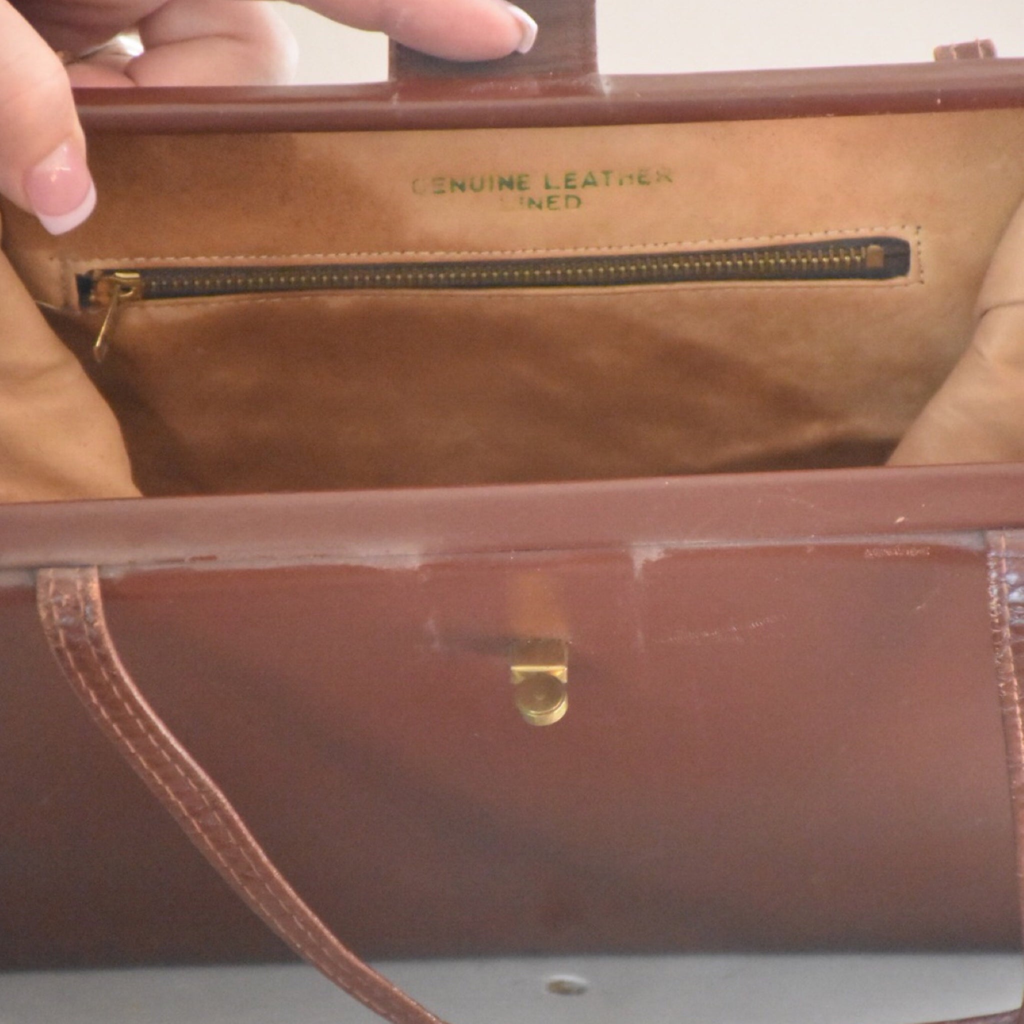 60s Vintage Brown Leather Top Handle Handbag