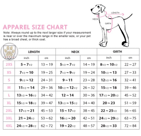 size chart for dogo pet apparel