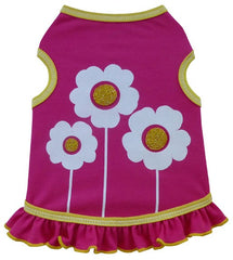 Happy Flowers Skirted Tank Dress in color Hot Pink for dogs
