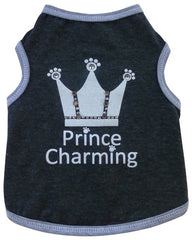 Prince Charming Jeweled Crown Tank Tee in color Charcoal Gray for dogs