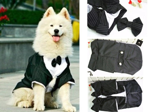 Pet Dog Tuxedo Jacket with built in shirt collar and bow tie for Dog Sizes 3XL to 5XL